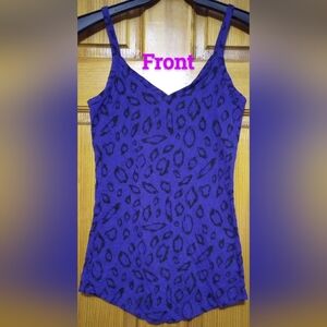 Vibrant Purple OP Tank with Black Leopard Print, Size 7/9